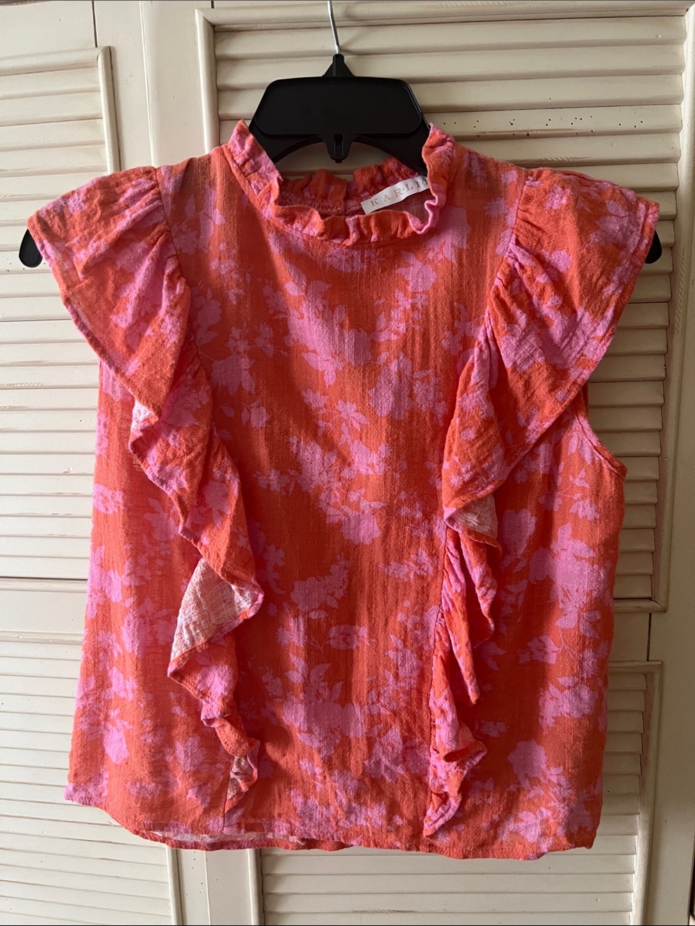 Karlie Orange and Pink Floral Ruffle Sleeveless Camisole